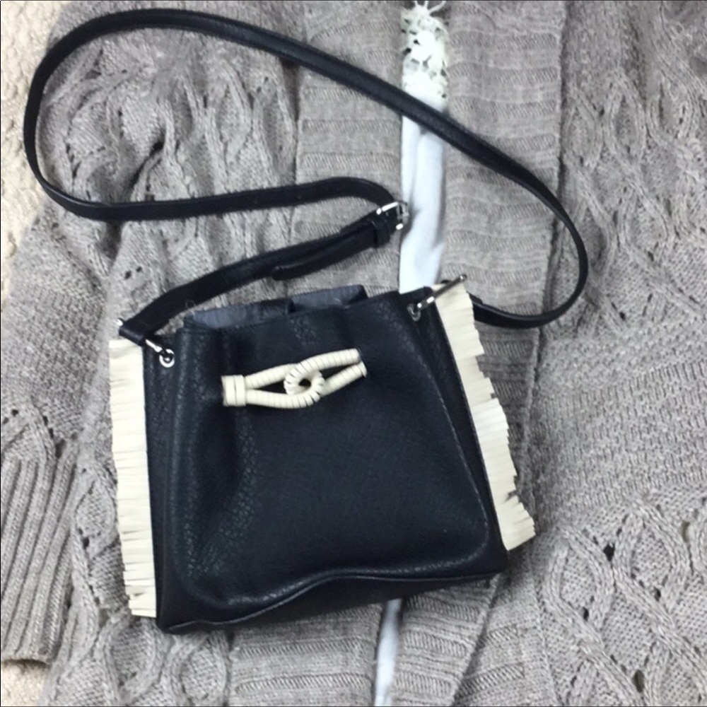 Danielle Nicole Black Fringe Crossbody Bag Mini Boho Faux Leather